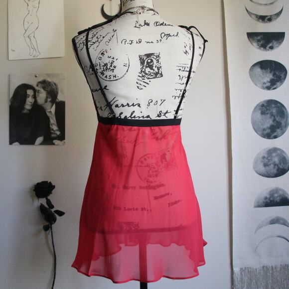 Y2K RED SHEER SLIP BABYDOLL DRESS - Picture 5 of 8
